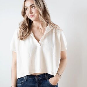 Kujten Cashmere Aenor Polo Size 1 Cream Polo Short Sleeve Sweater